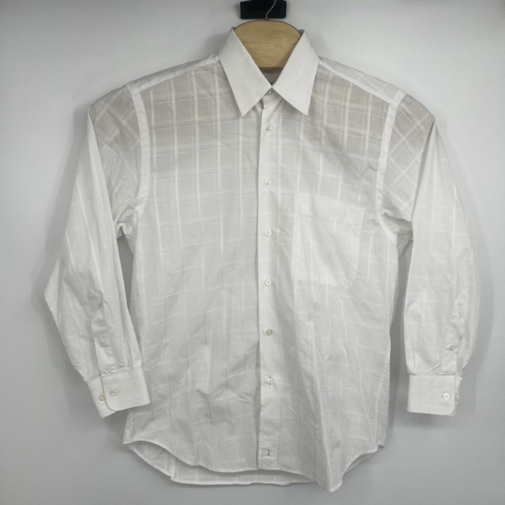 Brioni Neiman Marcus Mens Small White Grid Button Down Shirt Made in Italy